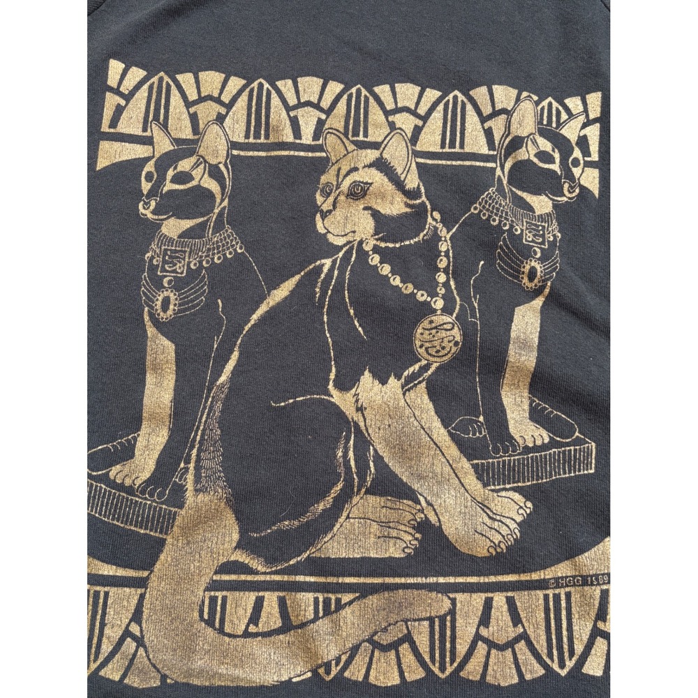 Vintage 1989 80s 90s Screen Stars Egyptian Cats Sweatshirt Gold Graphic Black - Picture 2 of 8